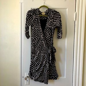 Anthro black geometric wrap dress